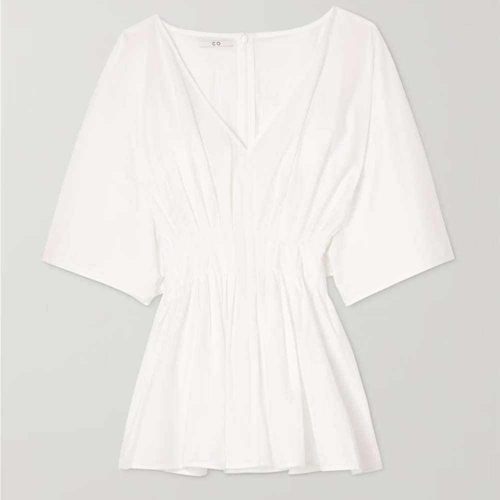 CO Gathered pleated cotton-blend poplin blouse NWT